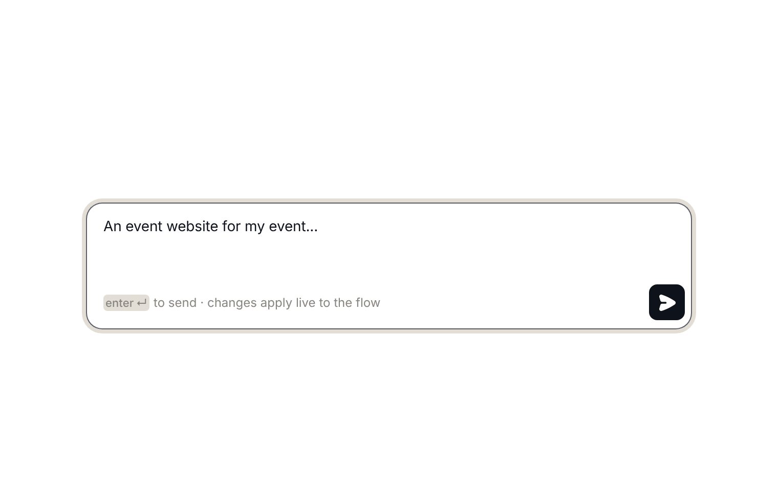 Highbar prompt box with “An event website for my event...” typed in, ready to send
